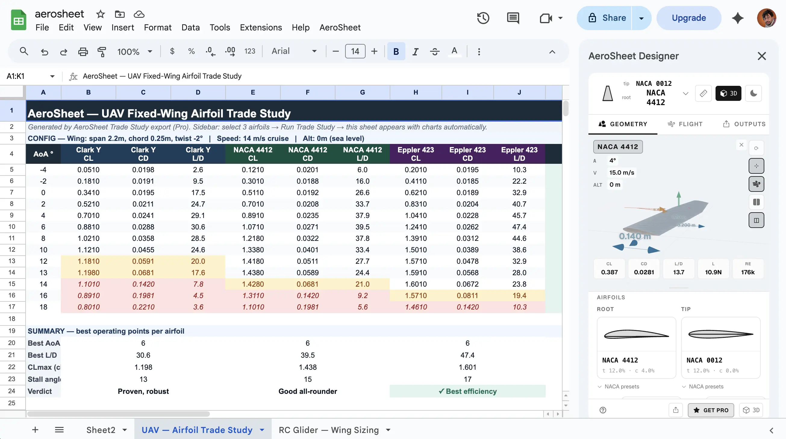 AeroSheet spreadsheet interface